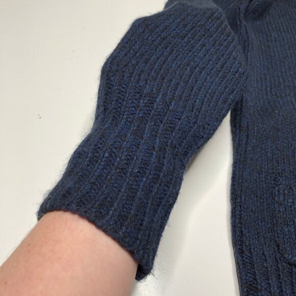 Joe FRESH Deep Navy Chunky Knit Pocket Long Buttonup Grampa Cardigan Sweater - Picture 8 of 14